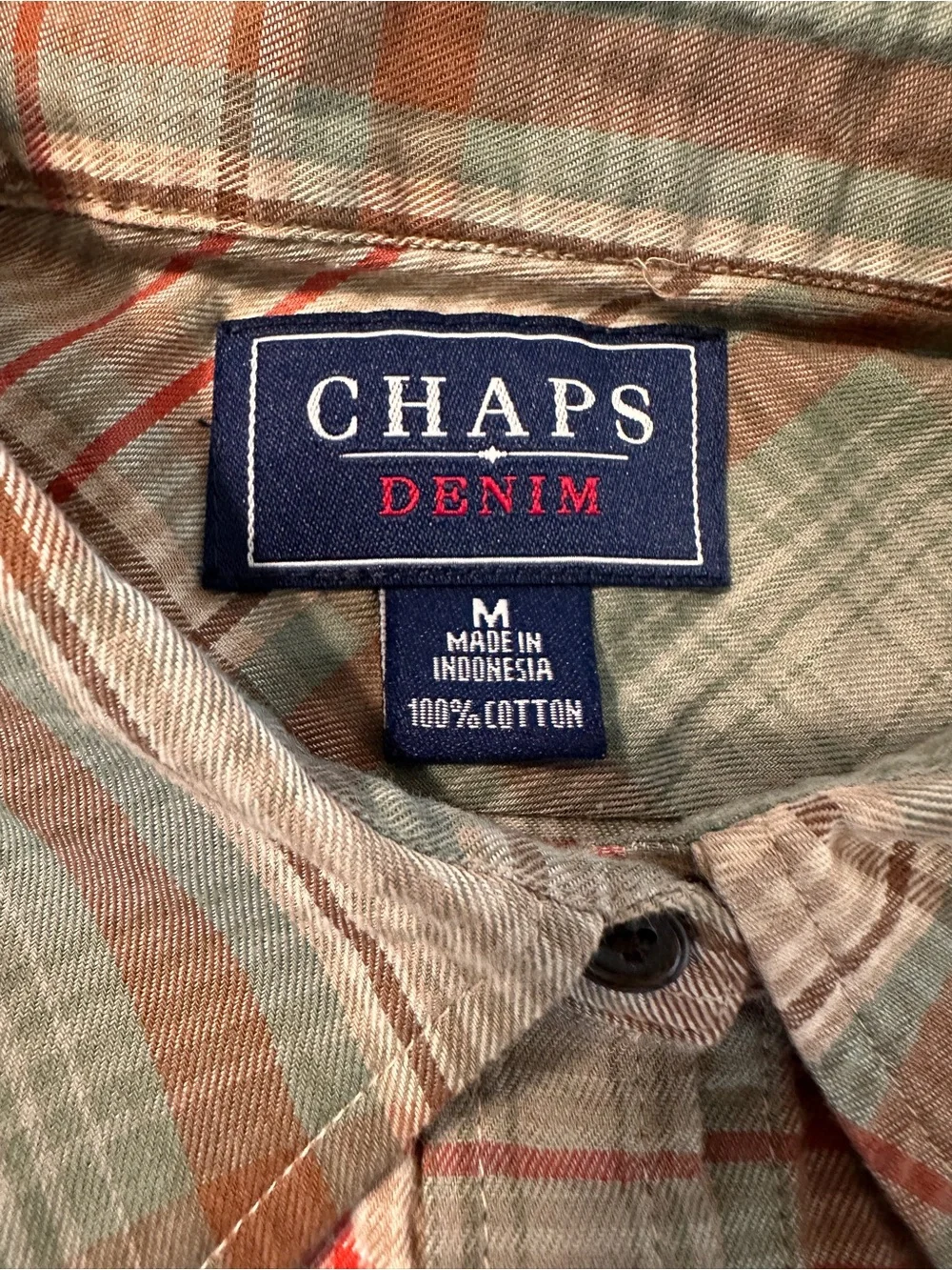 VINTAGE Ralph Lauren Chaps Men's Plaid Cotton Shirt in Olive and Tan